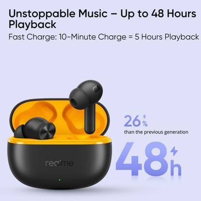 Realme Buds T200 Lite 48 hours battery Bluetooth Earbuds TWS (Volt Black) (Battery Life: 48 hours)