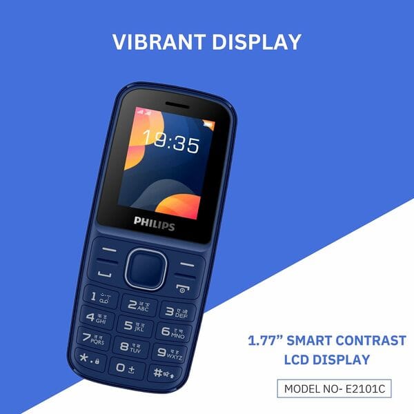 Philips E2101 C Dual Sim keypad Phone (with Voice Talker Feature), Loud 2030mm Speaker, Long-Lasting Battery, Projector Torch, Wireless FM, Auto Call Recording- Blue