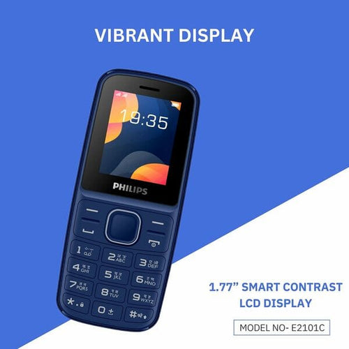 Philips E2101 C Dual Sim keypad Phone (with Voice Talker Feature), Loud 2030mm Speaker, Long-Lasting Battery, Projector Torch, Wireless FM, Auto Call Recording- Blue