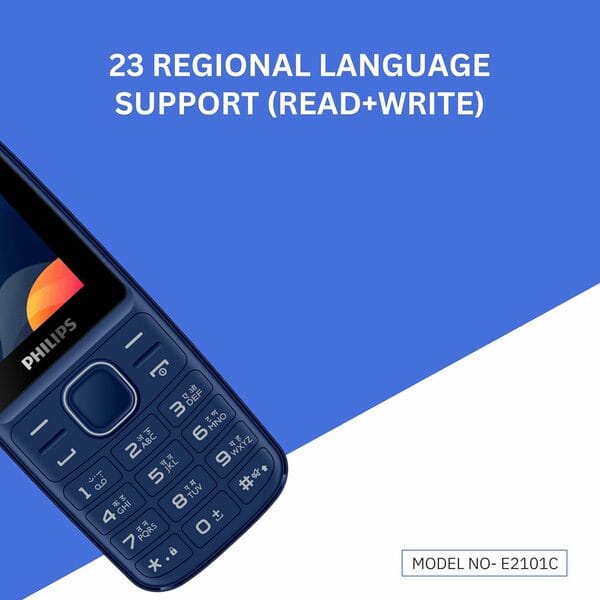 Philips E2101 C Dual Sim keypad Phone (with Voice Talker Feature), Loud 2030mm Speaker, Long-Lasting Battery, Projector Torch, Wireless FM, Auto Call Recording- Blue